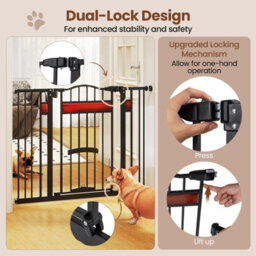 Costway Extra Wide Walk Through Pet Gate For 74-104 Cm Openings W/ Small Door-Black - thumbnail 8