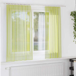 Berkfield Durable Voile Curtains With Rod Pockets 2 Pcs Apple Green - thumbnail 2