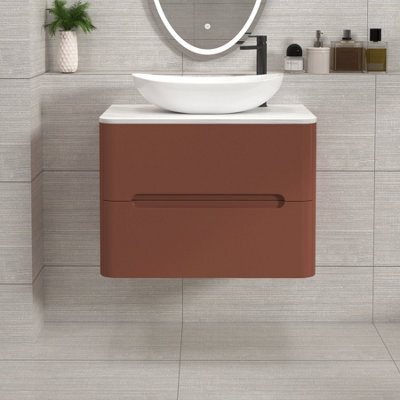 Royal Bathrooms Venice 700mm Terracotta Clay Wall Mounted Bathroom Countertop Vanity Unit 2 Drawer With Cesar Basin - image 1