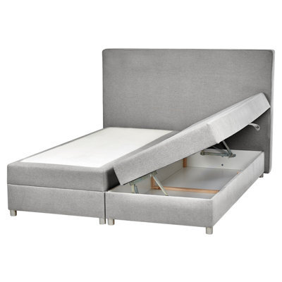 Beliani Divan Bed With Storage Fabric Minister 160 X 200 Cm (Eu King Size) Light Grey - image 1