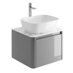 Plum&clay Mayfair Gloss Light Grey Wall Hung Bathroom Vanity Unit With White Marble Countertop (W)550mm (H)406mm - thumbnail 3