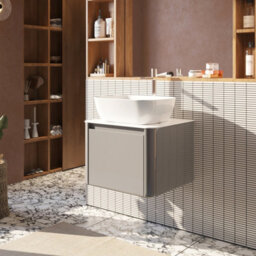 Plum&clay Mayfair Gloss Light Grey Wall Hung Bathroom Vanity Unit With White Marble Countertop (W)550mm (H)406mm - thumbnail 2