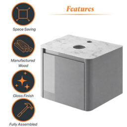 Plum&clay Mayfair Gloss Light Grey Wall Hung Bathroom Vanity Unit With White Marble Countertop (W)550mm (H)406mm - thumbnail 6