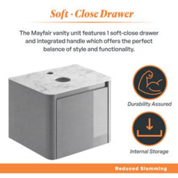 Plum&clay Mayfair Gloss Light Grey Wall Hung Bathroom Vanity Unit With White Marble Countertop (W)550mm (H)406mm - thumbnail 4