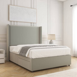 Bsspoke Austin Divan Bed Set Silver Plush Velvet With 54Inch Wingedback Headboard & No Mattress No Drawers In All Sizes - thumbnail 2