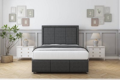 "Sloomy Lancaster Graphite Dumfries Divan Bed Set 2 Drawers Left Side - 54"" Floor Standing  & 12""  Footboard 6' Super King" - image 1