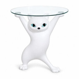Blucore White Sculptural Cat Side Table With Round Glass Top - thumbnail 6