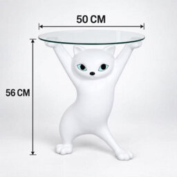 Blucore White Sculptural Cat Side Table With Round Glass Top - thumbnail 2