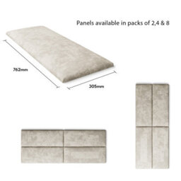 Aspire Easymount Wall Mounted Upholstered Panels, Modular Diy Headboard In Mirazzi Velvet Fabric, Pearl (Pack Of 8) - thumbnail 5