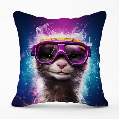 Warren Reed Designer Splashart Ferret Purple Outdoor Cushion 45Cm X 45Cm - image 1