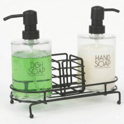 Urbn-Living Urbnliving 3Pc Glass Dish Hand Soap Dispenser Set Black Wire Kitchen Sink Tidy Sponge Caddy - thumbnail 1