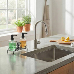 Urbn-Living Urbnliving 3Pc Glass Dish Hand Soap Dispenser Set Black Wire Kitchen Sink Tidy Sponge Caddy - thumbnail 6