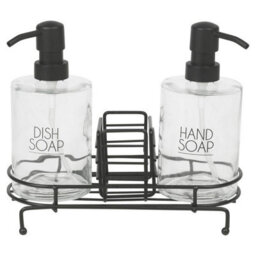 Urbn-Living Urbnliving 3Pc Glass Dish Hand Soap Dispenser Set Black Wire Kitchen Sink Tidy Sponge Caddy - thumbnail 7