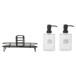 Urbn-Living Urbnliving 3Pc Glass Dish Hand Soap Dispenser Set Black Wire Kitchen Sink Tidy Sponge Caddy - thumbnail 9