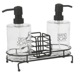Urbn-Living Urbnliving 3Pc Glass Dish Hand Soap Dispenser Set Black Wire Kitchen Sink Tidy Sponge Caddy - thumbnail 8