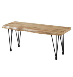 Hallowood Furniture Cullompton Bench (110Cm) With Live Edge Effect And Black Metal Legs - thumbnail 8