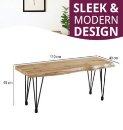 Hallowood Furniture Cullompton Bench (110Cm) With Live Edge Effect And Black Metal Legs - thumbnail 3