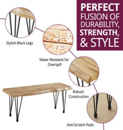 Hallowood Furniture Cullompton Bench (110Cm) With Live Edge Effect And Black Metal Legs - thumbnail 2