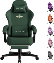 Gtplayer Gaming Chair, Ergonomic Computer Chair With Footrest And Lumbar Support Height Adjustable Home Office, Green - thumbnail 1