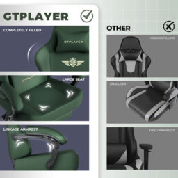Gtplayer Gaming Chair, Ergonomic Computer Chair With Footrest And Lumbar Support Height Adjustable Home Office, Green - thumbnail 9