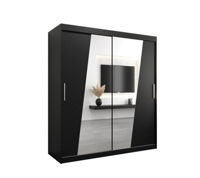 Arte Rhomb Contemporary Mirrored 2 Sliding Door Wardrobe 9 Shelves 2 Rails Black Matt (H)2000mm (W)1800mm (D)620mm - image 1