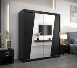 Arte Rhomb Contemporary Mirrored 2 Sliding Door Wardrobe 9 Shelves 2 Rails Black Matt (H)2000mm (W)1800mm (D)620mm - thumbnail 2