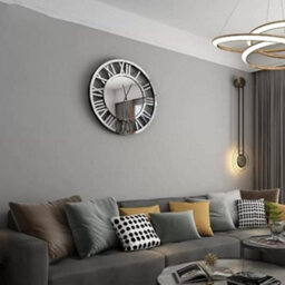 Biznest Full Mirrored Round Wall Clock Large Roman Numeralclock Silver Finish Modern Home Decorative Mount (80X80Cm)