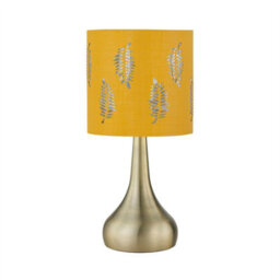 First Choice Lighting Romana - Antique Brass Touch Operated Table Lamp With Ochre Fern Shade