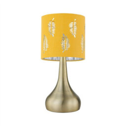 First Choice Lighting Romana - Antique Brass Touch Operated Table Lamp With Ochre Fern Shade - thumbnail 2