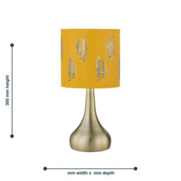 First Choice Lighting Romana - Antique Brass Touch Operated Table Lamp With Ochre Fern Shade - thumbnail 5