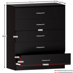 Lassic Vida Designs Riano Black 5 Drawer Chest (H)900mm (W)750mm (D)360mm - thumbnail 2