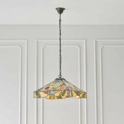 Tiffany Glass Hanging Ceiling Pendant Light Bronze & Square Rose Shade I00155 - thumbnail 4
