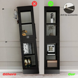 4 Tier Display Cabinet Glass Doors 3 Color Sensor Led Light Cupboard Bookcase - thumbnail 3