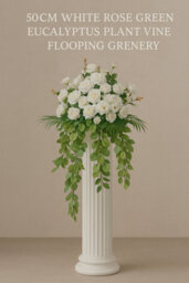 Sandra Chaircovers Rose Ball Collection, 50Cm Diameter, Artificial White Rose Flower Ball With Green Eucalyptus, Single, White And Green - thumbnail 2