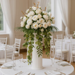 Sandra Chaircovers Rose Ball Collection, 50Cm Diameter, Artificial White Rose Flower Ball With Green Eucalyptus, Single, White And Green - thumbnail 1