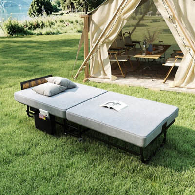 Matteo Single Folding Bed With Memory Foam Mattress, Headboard & Usb Charging Port, Grey - image 1