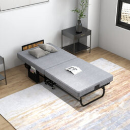 Matteo Single Folding Bed With Memory Foam Mattress, Headboard & Usb Charging Port, Grey - thumbnail 2