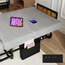 Matteo Single Folding Bed With Memory Foam Mattress, Headboard & Usb Charging Port, Grey - thumbnail 3