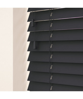 50mm Slat Slate Grey Real Wood Venetian Blind With Strings 120Cm Drop 45Cm Wide - image 1