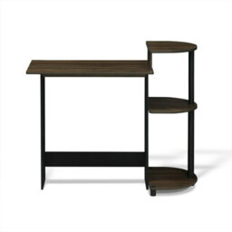 Walplus Furinno Compact Computer Desk With Shelves, Columbia Walnut/black - thumbnail 5