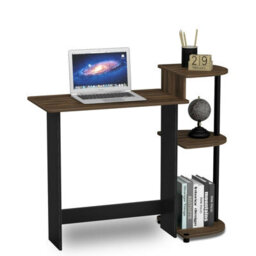 Walplus Furinno Compact Computer Desk With Shelves, Columbia Walnut/black - thumbnail 2