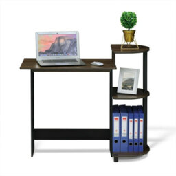 Walplus Furinno Compact Computer Desk With Shelves, Columbia Walnut/black