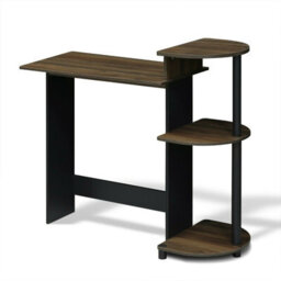 Walplus Furinno Compact Computer Desk With Shelves, Columbia Walnut/black - thumbnail 3