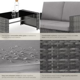 Tectake Garden Furniture Set Jesolo - 2 Armchairs, 1 Sofa,  And Coffee Side Table  - Grey/light Grey - thumbnail 5