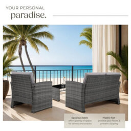 Tectake Garden Furniture Set Jesolo - 2 Armchairs, 1 Sofa,  And Coffee Side Table  - Grey/light Grey - thumbnail 4