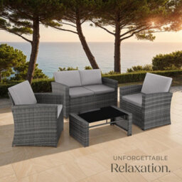 Tectake Garden Furniture Set Jesolo - 2 Armchairs, 1 Sofa,  And Coffee Side Table  - Grey/light Grey - thumbnail 8