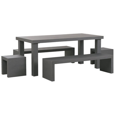 Beliani Garden Dining Set With Benches And Stools 6 Seater Taranto Concrete Grey - image 1