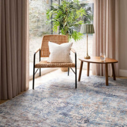 Loomed Blue Grey Distressed Abstract Washable Non Slip Rug 280X380Cm - thumbnail 2