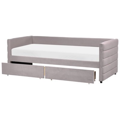 Beliani Daybed With Storage Marray Velvet Light Grey 90 X 200 Cm (Eu Single) - image 1