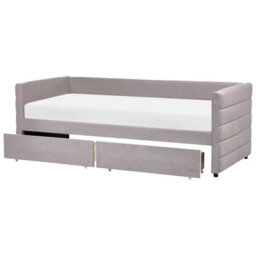 Beliani Daybed With Storage Marray Velvet Light Grey 90 X 200 Cm (Eu Single)